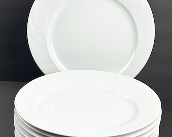 Set of 9 Rosenthal Studio Line Asymmetria Continental 10" White Dinner Plates-White Embossed No Trim All Occasion Dinnerware Set