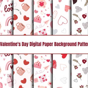 Valentine&#39;s Day Digital Paper, Heart Patterns, Digital Paper Pack, Love, Valentines, Vector, INSTANT DOWNLOAD