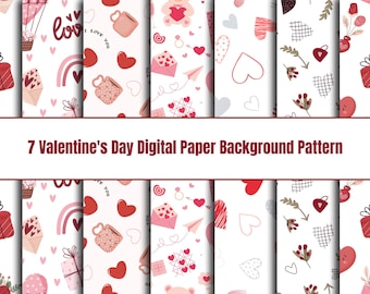 Valentine's Day Digital Paper, Heart Patterns, Digital Paper Pack, Love, Valentines, Vector, INSTANT DOWNLOAD