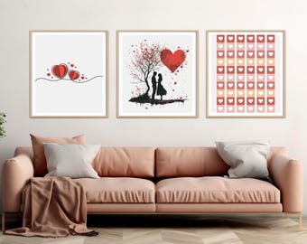 3 Prints, Valentine Day Wall Art, Valentines Day Printables, Romantic Gallery Wall Set, Printable Wall Art, Valentine's Home Decor