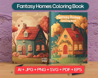 Fantasy Homes Coloring Book Cover For Kdp, Coloring book cover, Coloring book cover tamplate, Activity book cover, Kdp coloring book cover