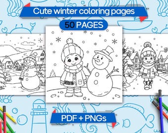 Cute Winter Coloring Pages Bundle for Kids and Adults – Fun, Digital Download for Creative Holiday Activities, Printable winter activities