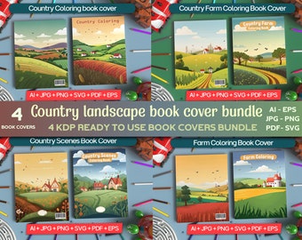 Country landscape book cover bundle, Kdp book cover tamplate editable coloring book cover for kdp, Book design cover, kdp cover design