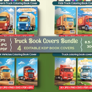Customizable digital download truck coloring book cover bundle, Editable KDP coloring book cover design bundle, Truck theme KDP cover