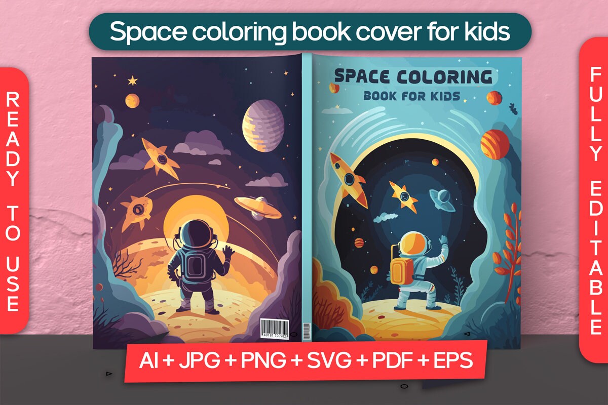 Space Coloring Book Cover for Kids, Kdp Book Cover, Coloring and ...