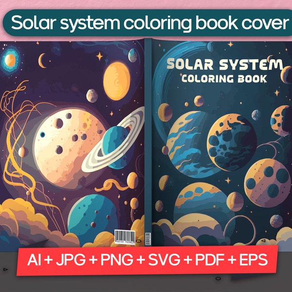 Couverture de livre de coloriage de système solaire, couverture de livre d'espace extra-atmosphérique, couverture de livre de coloriage d'astronomie pour kdp, covor de livre d'activité de planète