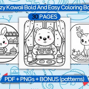 Pages de coloriage Kawaii audacieuses et faciles, joli livre de coloriage numérique, livre de coloriage sur le thème confortable, livre de coloriage pour la détente