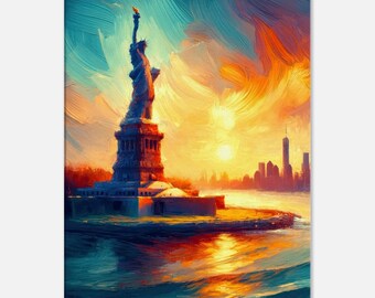 Statue of Liberty at Sunset | Canvas Wall Art | Impressionist New York Cityscape