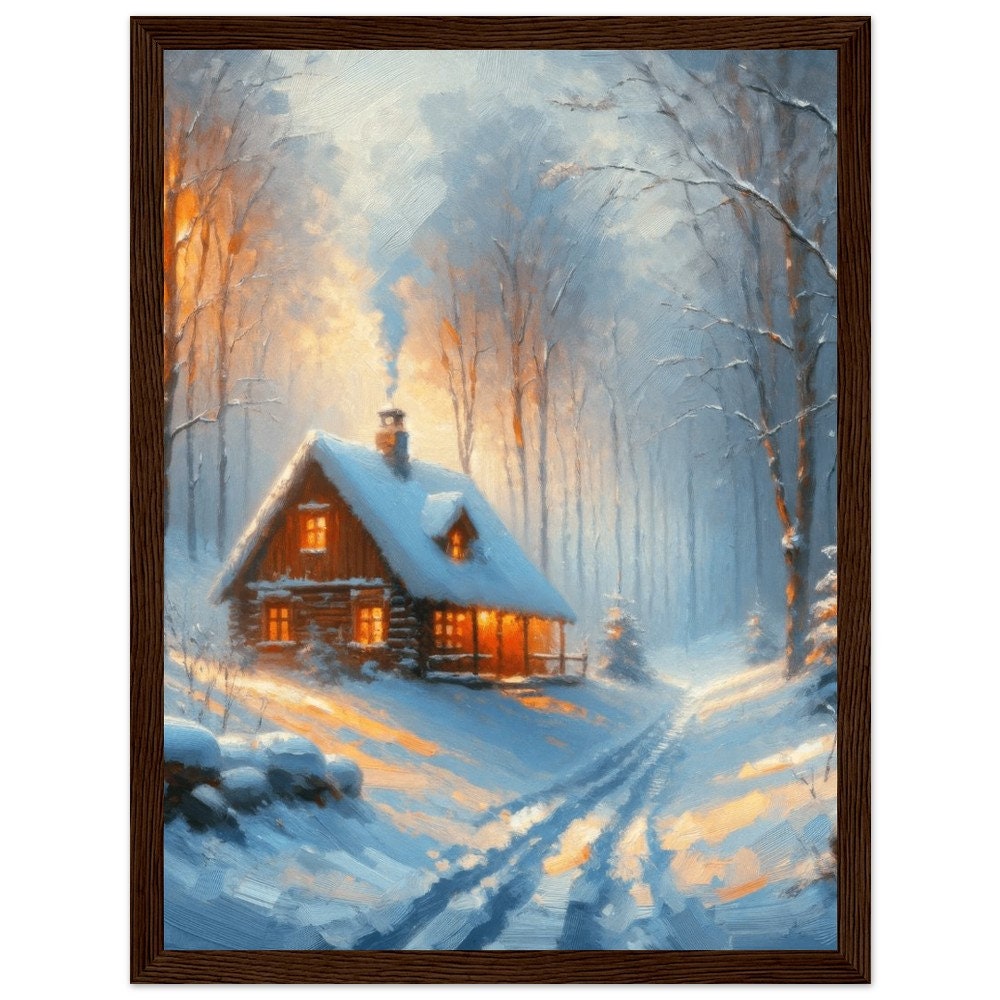 Winter Retreat: Rustic Cabin in Snowy Forest - Impressionist Winter ...