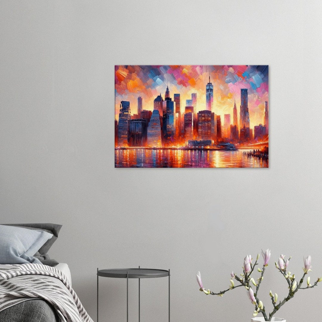 New York City Skyline at Sunset - Impressionist Art, Iconic Skyscrapers ...