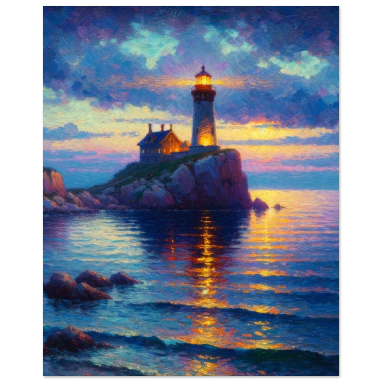 Lighthouse at Sunset – Impressionist Scenic Wall Art for Home Decor - Etsy