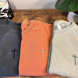 Cross Embroidered Shirt, Comfort color, Christian Clothing, Jesus Clothing, Jesus T-Shirt, Embroidered Shirt