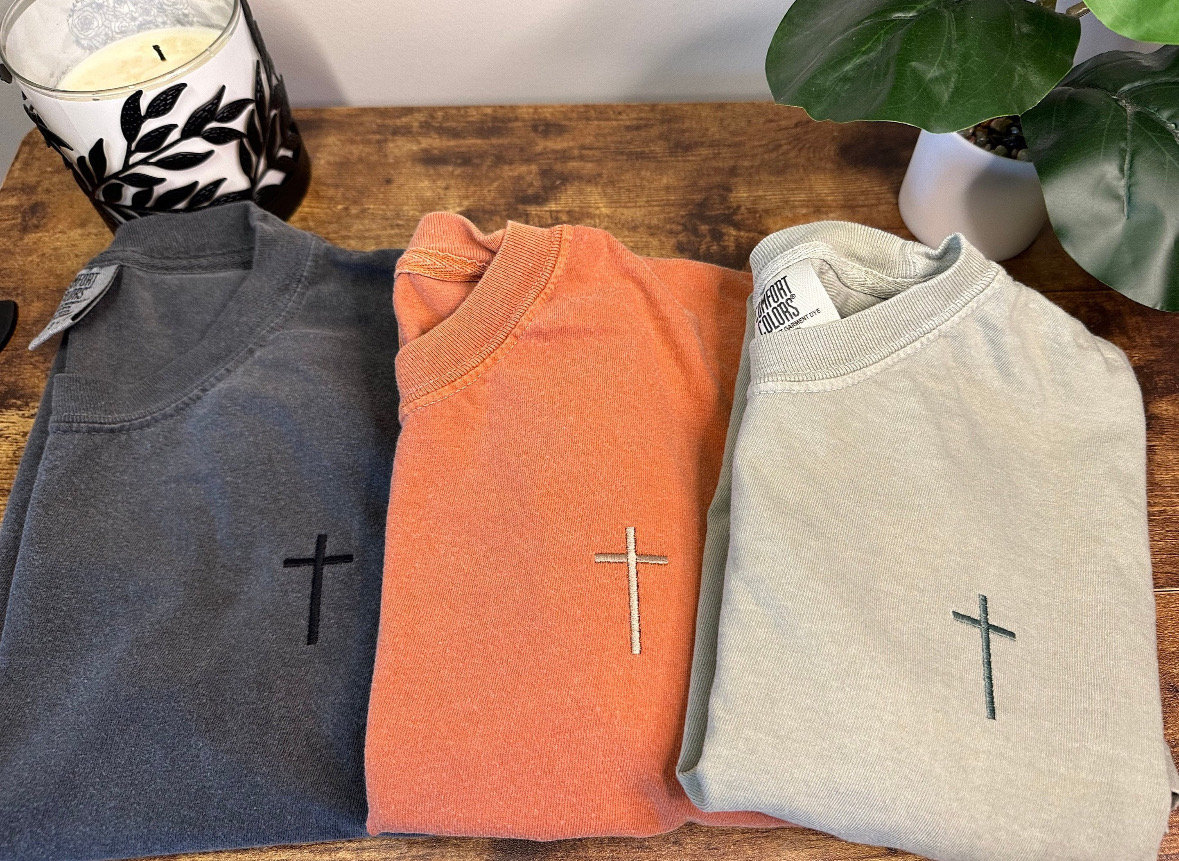 green emerald velvet dress The Baptism of Jesus Embroidered Shirt, Christian Sweatshirt, Embroidered Jesus Shirt, Christian Shirt, Christian Gift Short Sleeve Tee