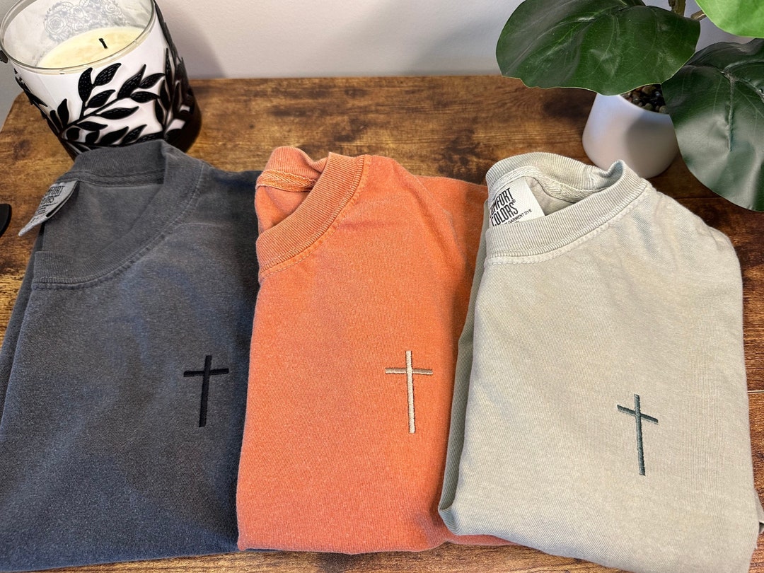 Cross Embroidered Shirt, Comfort Color, Christian Clothing, Jesus