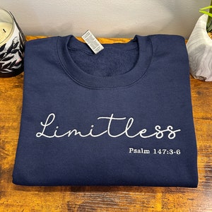 Limitless Psalms Embroidery Crewneck / Hoodie, Colored Cross Embroidered Sweater, Christian Clothing, Jesus Clothing, Jesus T-Shirt