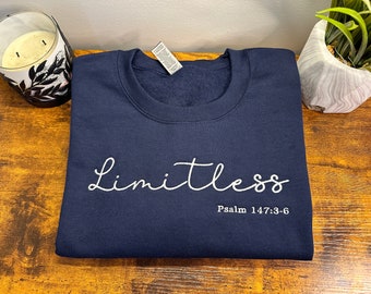 Limitless Psalms Embroidery Crewneck / Hoodie, Colored Cross Embroidered Sweater, Christian Clothing, Jesus Clothing, Jesus T-Shirt