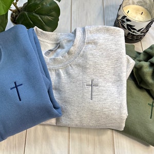 Cross Embroidery Crewneck / Hoodie, Colored Cross Embroidered Sweater, Christian Clothing, Jesus Clothing, Jesus T-Shirt, Personalized