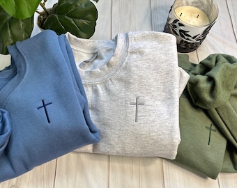 Cross Embroidery Crewneck / Hoodie, Colored Cross Embroidered Sweater, Christian Clothing, Jesus Clothing, Jesus T-Shirt, Personalized