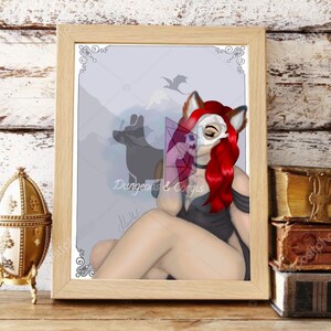 Fox Lady Print | Without Frame| Wall Art Decor Illustrated Print A4 | Bold Funky Vibrant Quirky | Nerdy Gift | Dungeons And Corgis