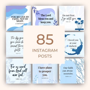 Bible Verse Instagram Post Canva Templates, 85 Post Canva Templates, Faith Hope Quotes, Editable Canva Templates, Blue Instagram Templates