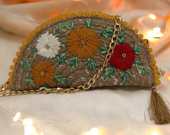 Handmade  Bag with embroidery: Sling bag, 2 in 1 cross body bag, clutch bag, halfmoon bag, embroidered bag, shoulder bag, spring bag