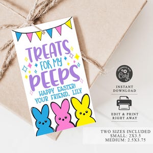 Printable Treats for My Peeps Easter Gift Tags, Cute Easter Basket Tags, Happy Easter Favor Tags, Personalized Easter Classroom Favors