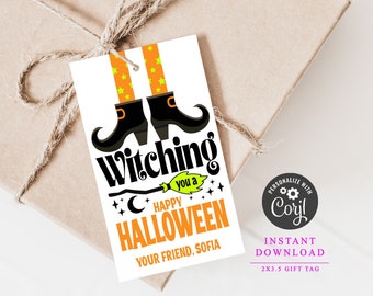 Witching You A Happy Halloween Tags Halloween Birthday Party Trick Or Treat Printable Bag Tag Cute Halloween Gift Tags Instant Download