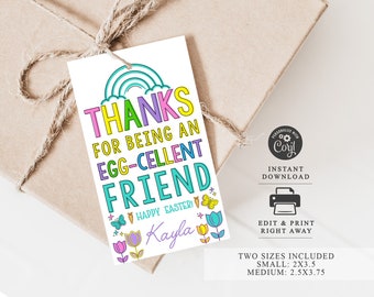Eggcellent Friend Pasen-cadeaukaartjes, afdrukbare tags Pasen waardering, Easter Basket Treat-tag, label voor schoolgunsten, gunsten voor de klas