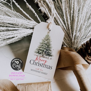 Printable Merry Christmas Gift Tag Editable Christmas Gift Tag Holiday Gift Tag Modern Christmas Party Favor Tag Printable Template Corjl