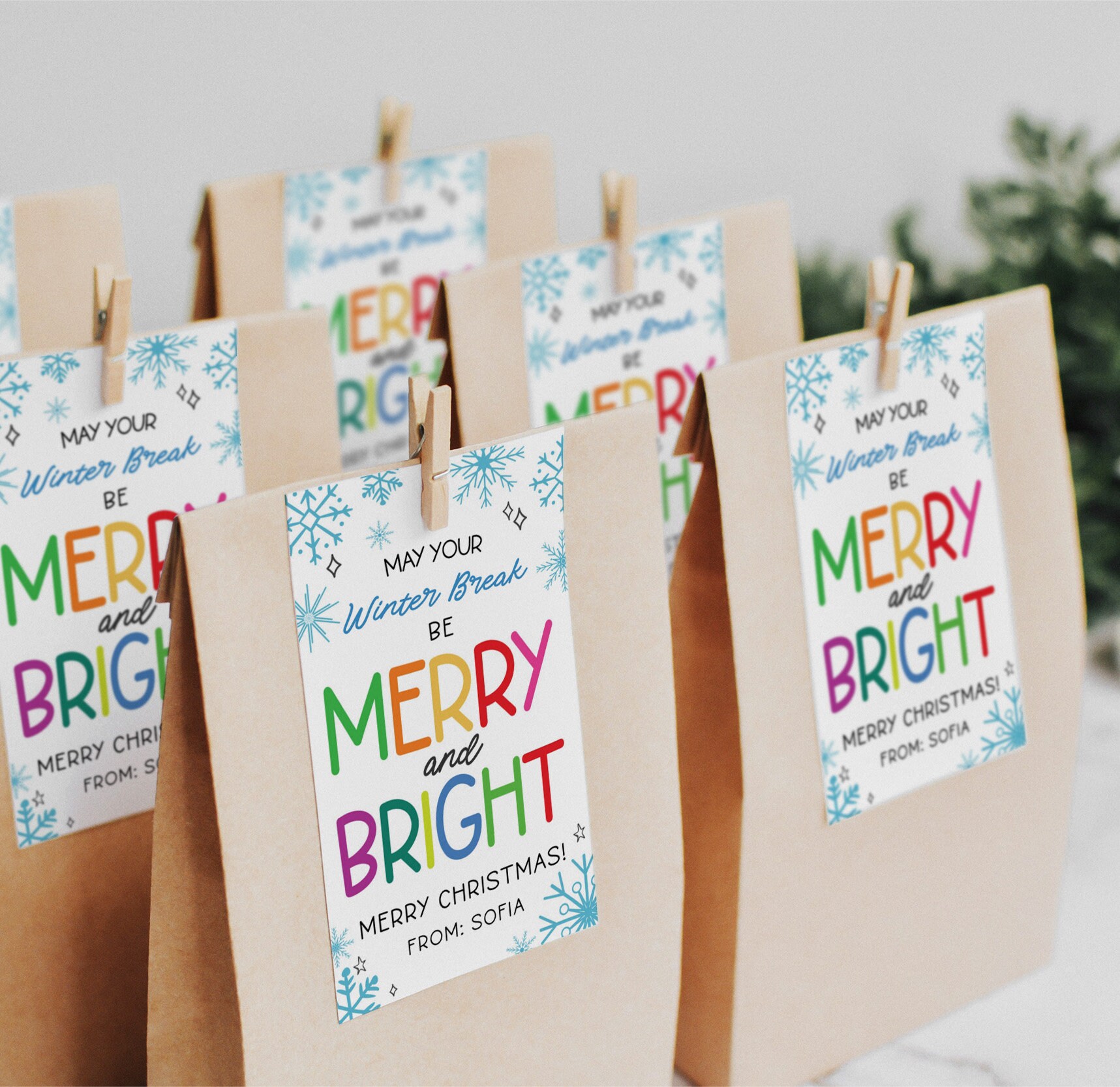 Printable Merry & Bright Christmas Gift Tag Editable Teacher Staff ...