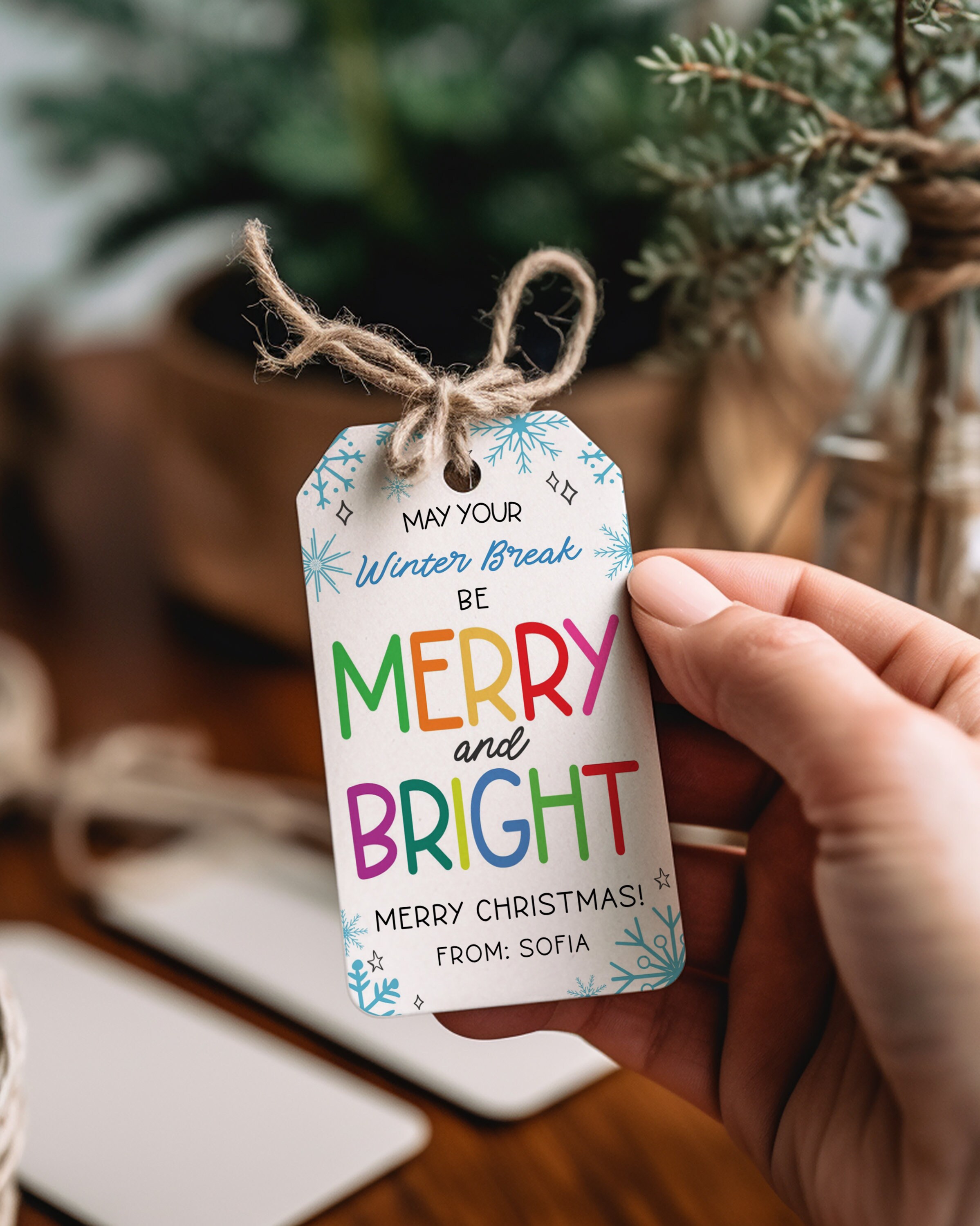 Printable Merry & Bright Christmas Gift Tag Editable Teacher Staff ...