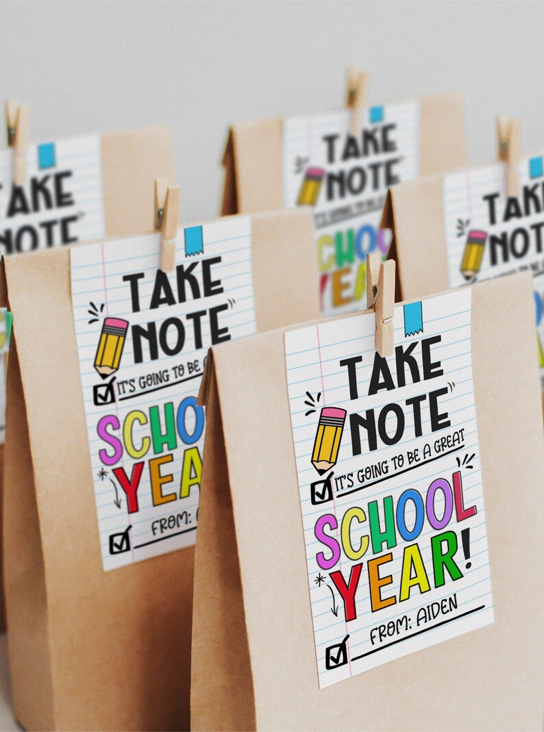 Take Note Back to School Gift Tag, Teacher Tag, Editable School Favor ...