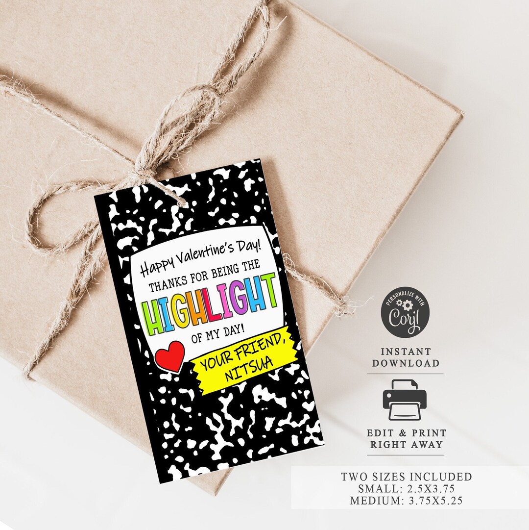 Valentine's Day Highlight of My Day Gift Tag, Editable Kids Valentines ...