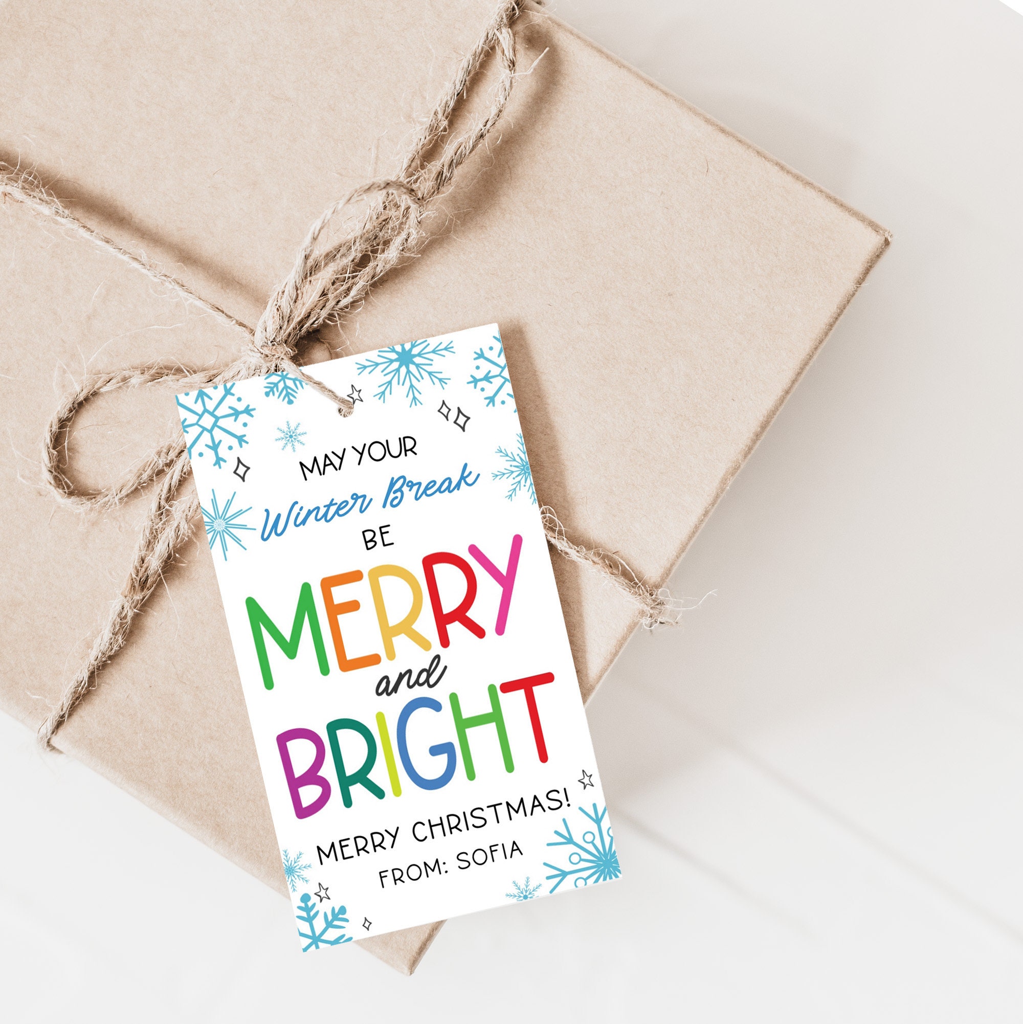 Printable Merry & Bright Christmas Gift Tag Editable Teacher Staff ...