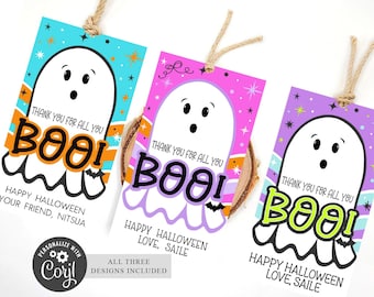 Printable Halloween Gift Tag Thank You for All You Boo Digital Tags Cute Ghost Theme Party Favor Labels DIY Halloween Party Favor Tags
