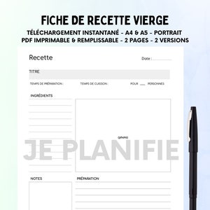 Druckbare und ausfüllbare Rezeptkarte, leere Seite, persönliches Kochbuch-Tagebuch im PDF-Format A4 und A5, sofortiger Download