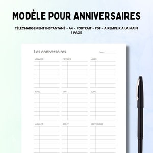 Plantilla para anotar cumpleaños, calendario de cumpleaños, recordatorios de cumpleaños - pdf imprimible 44 - descarga instantánea