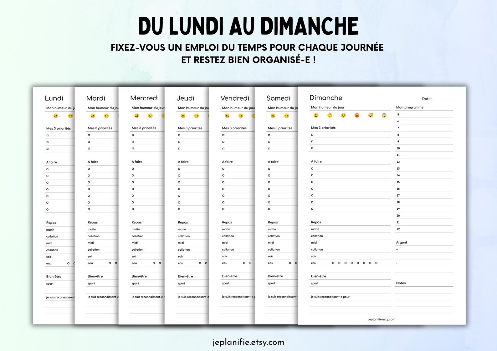 7-day Daily Planner, Fillable, Printable, Minimalist, Instant PDF ...