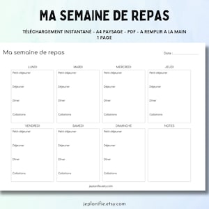 My Week of Meals A4 Instant Printable, Weekly Planner, Food Journal, Meal Tracker - PDF Landscape