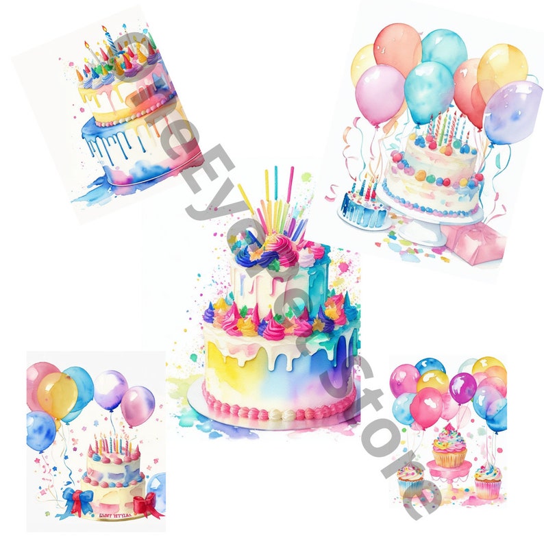 Elevate Birthdays With a 16-piece Watercolor Clipart Bundle: Cake ...