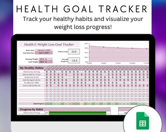 Rastreador de objetivos de salud y pérdida de peso / Hoja de cálculo editable de Google para el seguimiento de hábitos saludables