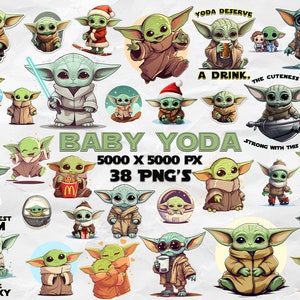 38 Baby Yoda PNG's, Diseño de sublimación Baby Yoda, camiseta, taza, star wars, descarga de diseño de dibujos animados, descarga digital de sublimación, Tumbler