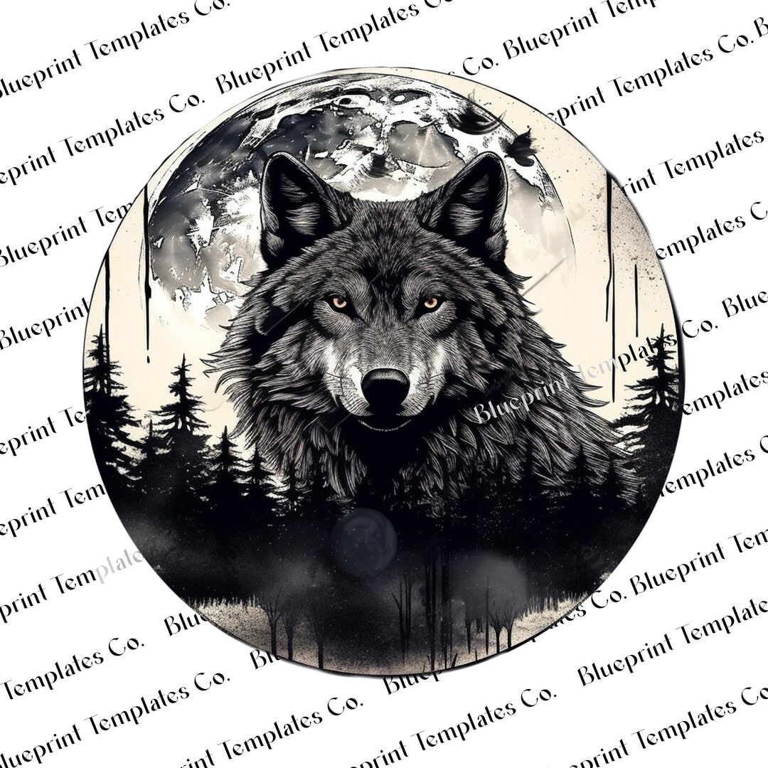 Wolf and Full Moon Png Sublimation Design, Hand Drawn Wolf, Wolves Png