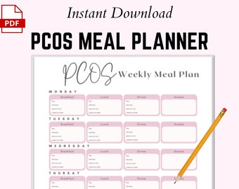 PCOS Weekly Meal Planner for PCOS Diet Meal Plan Polycystic Ovarian Syndrome Meal Planning Weekly Meal Planner PCOS Fertility Meal Planner