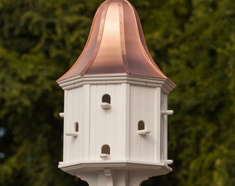 12-Hole 22" Octagon Purple Martin Bird House- Copper or Patina Copper Top with PVC/Vinyl and Finial