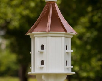 8-Hole 14" Octagon Songbird House- Copper or Patina Copper Top with PVC/Vinyl and Finial