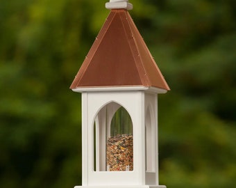 8" Blue Bird Feeder- Copper or Patina Copper Top with PVC/Vinyl