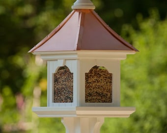 12" Square Bracket Bird Feeder- Copper or Patina Copper Top with PVC/Vinyl