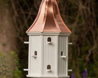 12-Hole 16" Songbird House- Copper or Patina Copper Top with PVC/Vinyl and Finial