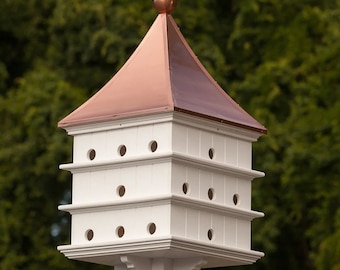 24-Hole Purple Martin Bird House- Copper or Patina Copper Top with PVC/Vinyl and Finial